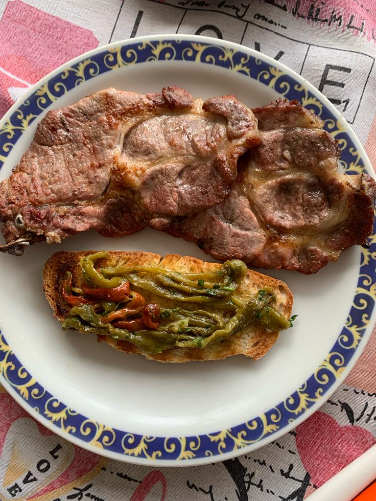 Grilled Meat with Veggies and Toast